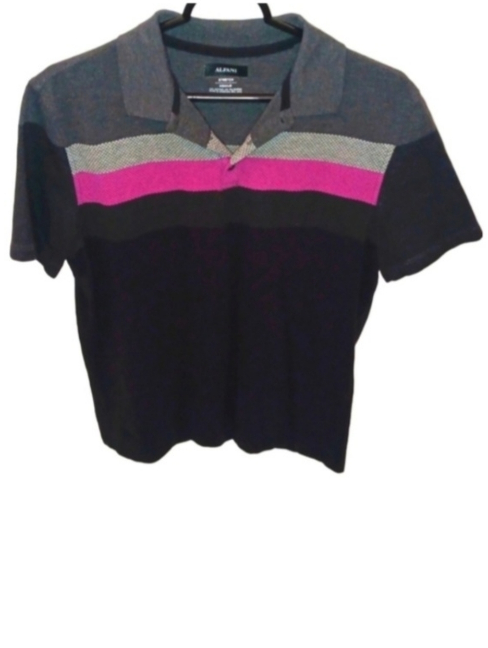 ALFANIA Men's Short Sleeve Polo | EUC | Black, Gray, Charcoal, Fuchsia